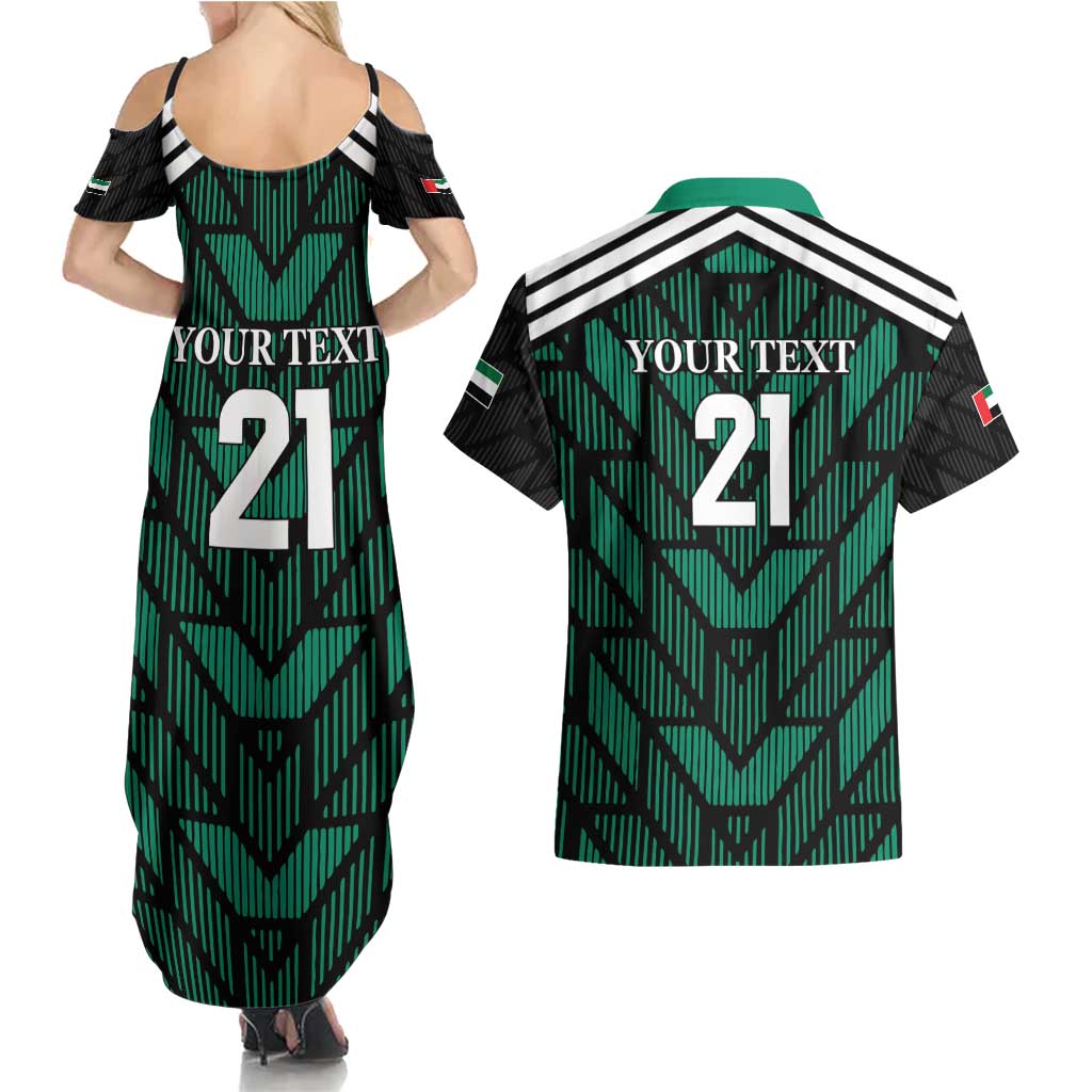 Custom UAE Football Couples Matching Summer Maxi Dress and Hawaiian Shirt Green Concept 19-2020 LT9 - Wonder Print Shop