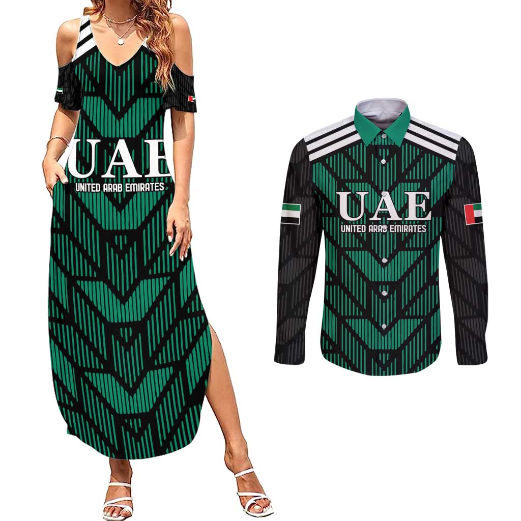 Custom UAE Football Couples Matching Summer Maxi Dress and Long Sleeve Button Shirt Green Concept 19-2020 LT9 - Wonder Print Shop