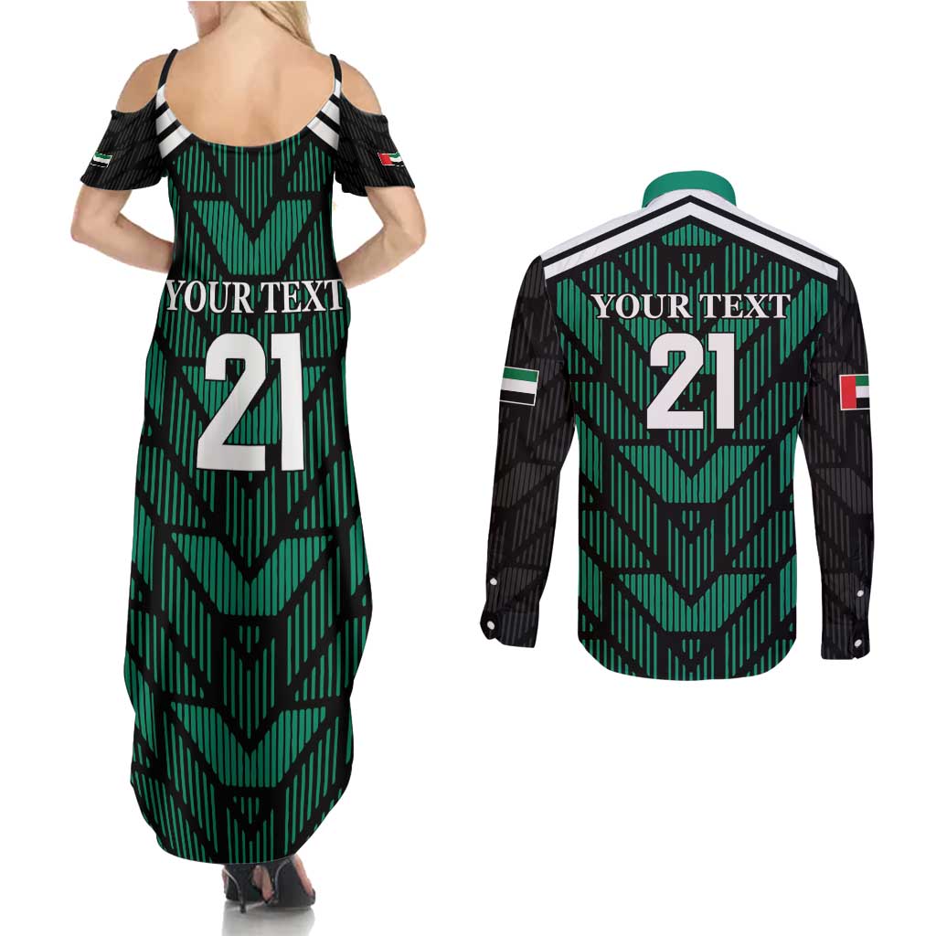 Custom UAE Football Couples Matching Summer Maxi Dress and Long Sleeve Button Shirt Green Concept 19-2020 LT9 - Wonder Print Shop