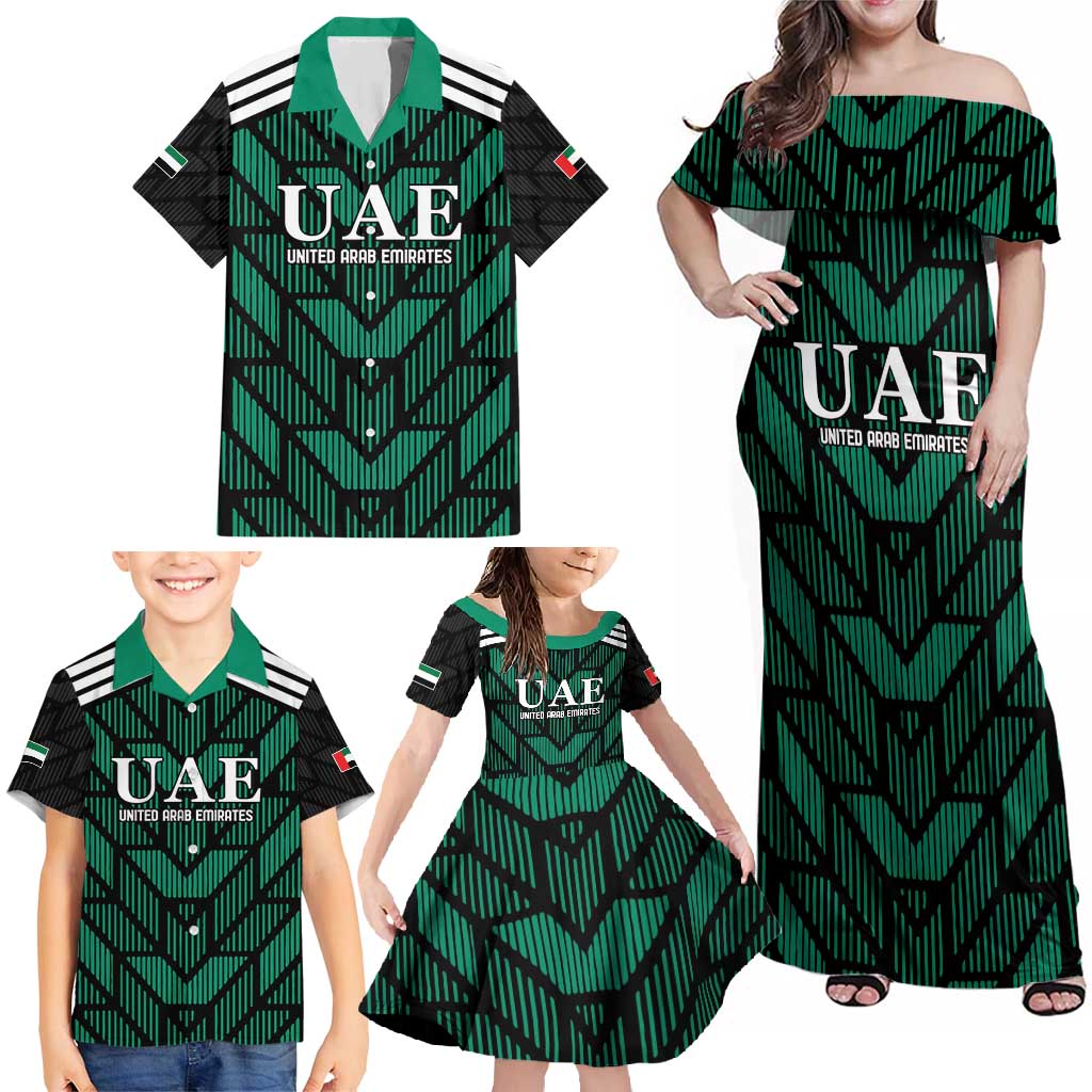 Custom UAE Football Family Matching Off Shoulder Maxi Dress and Hawaiian Shirt Green Concept 19-2020 LT9 - Wonder Print Shop