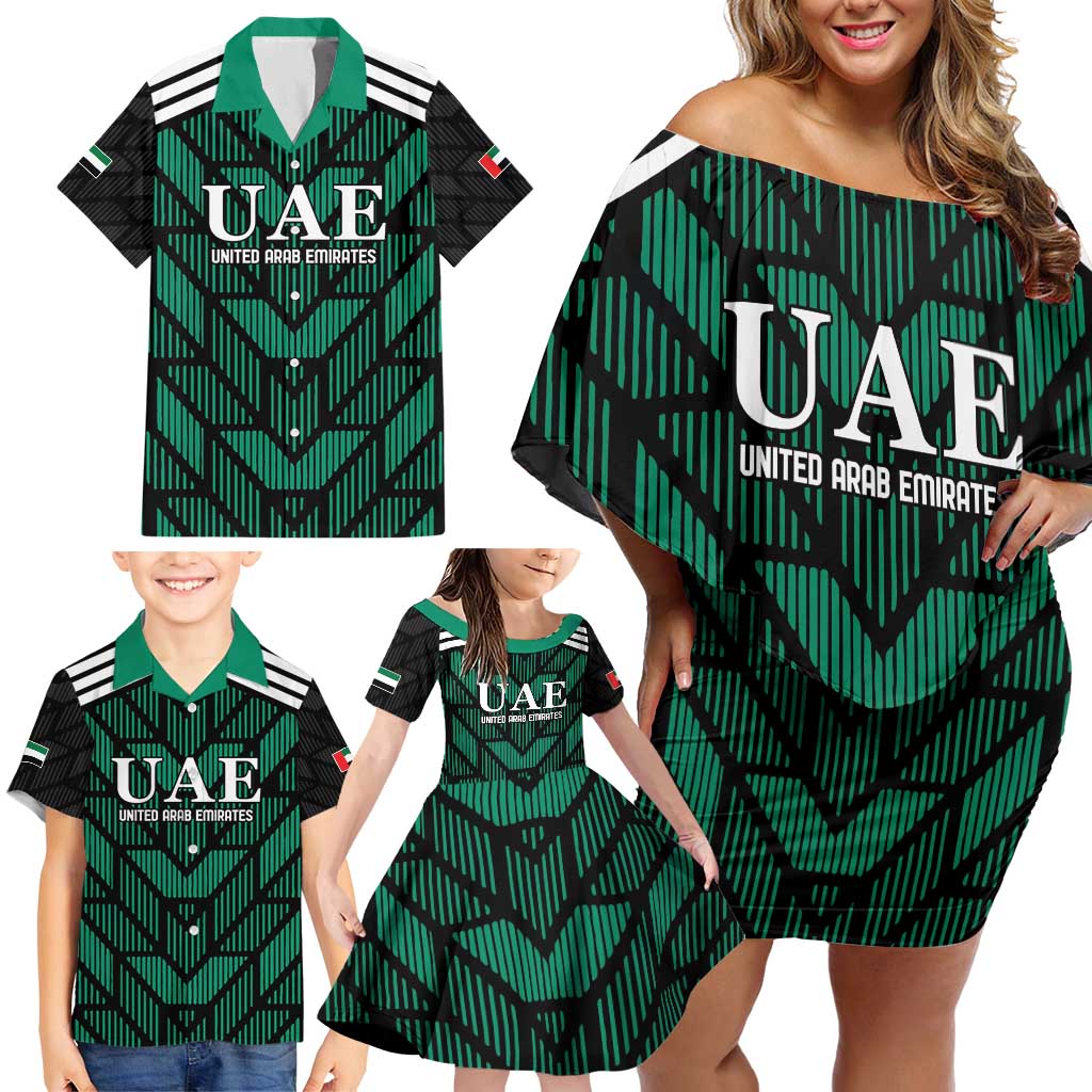 Custom UAE Football Family Matching Off Shoulder Short Dress and Hawaiian Shirt Green Concept 19-2020 LT9 - Wonder Print Shop