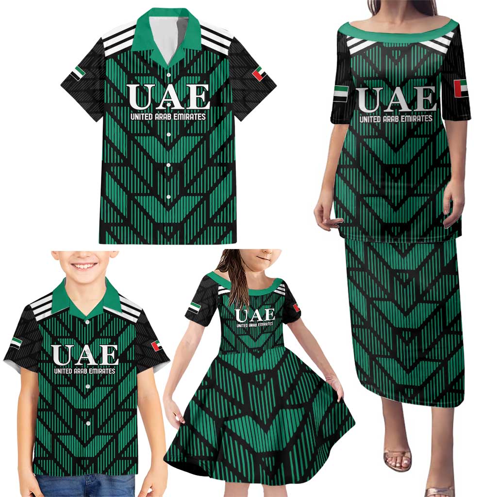 Custom UAE Football Family Matching Puletasi and Hawaiian Shirt Green Concept 19-2020 - Wonder Print Shop