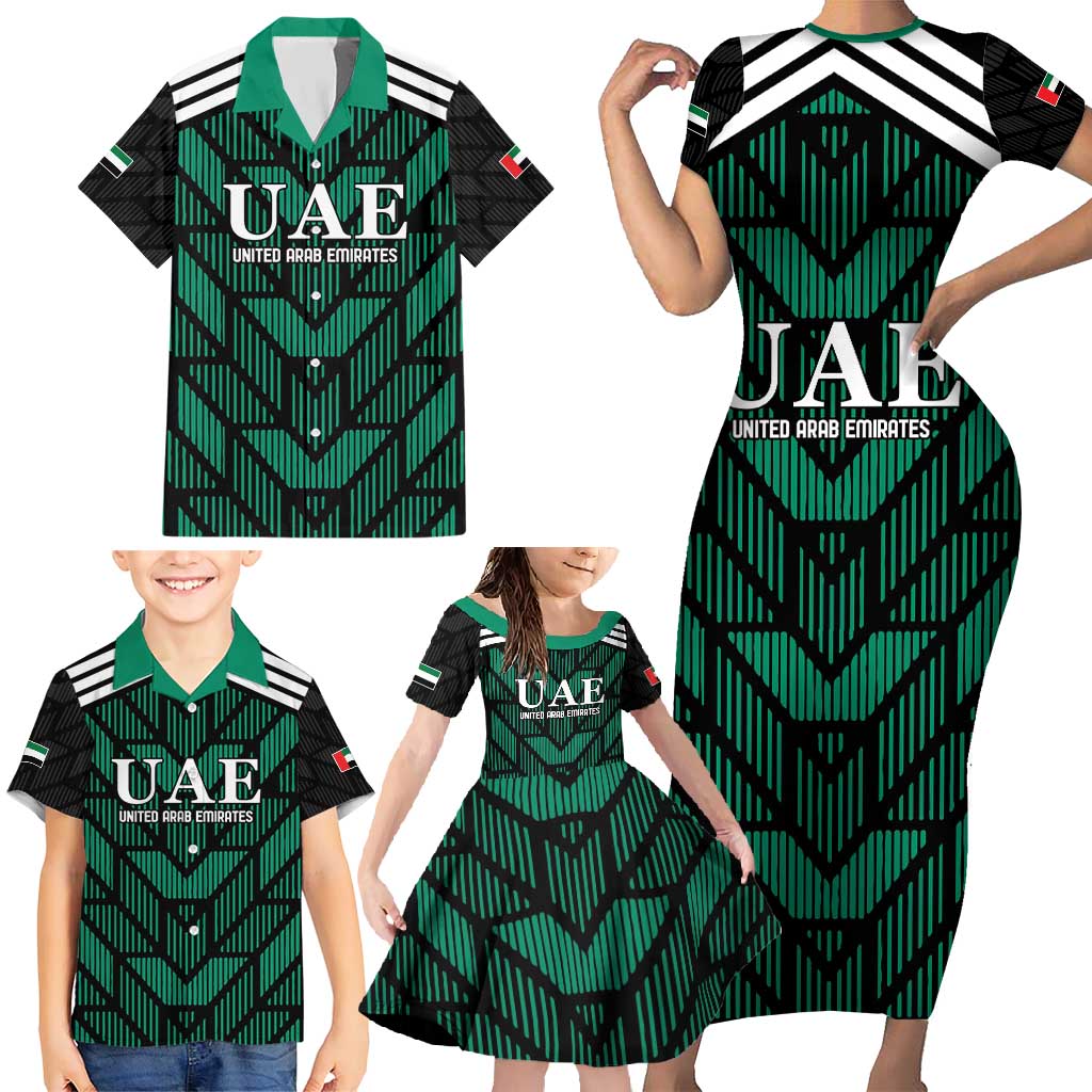 Custom UAE Football Family Matching Short Sleeve Bodycon Dress and Hawaiian Shirt Green Concept 19-2020 - Wonder Print Shop