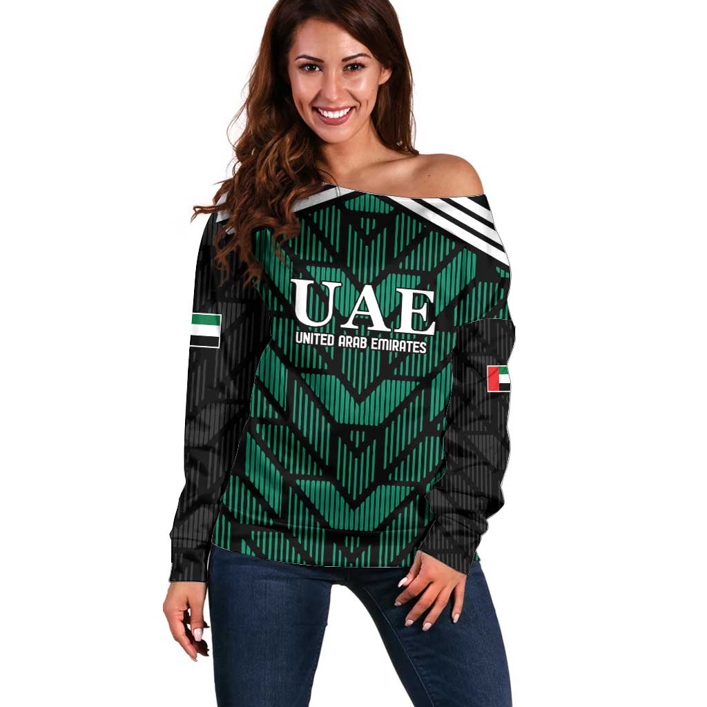 Custom UAE Football Off Shoulder Sweater Green Concept 19-2020 - Wonder Print Shop