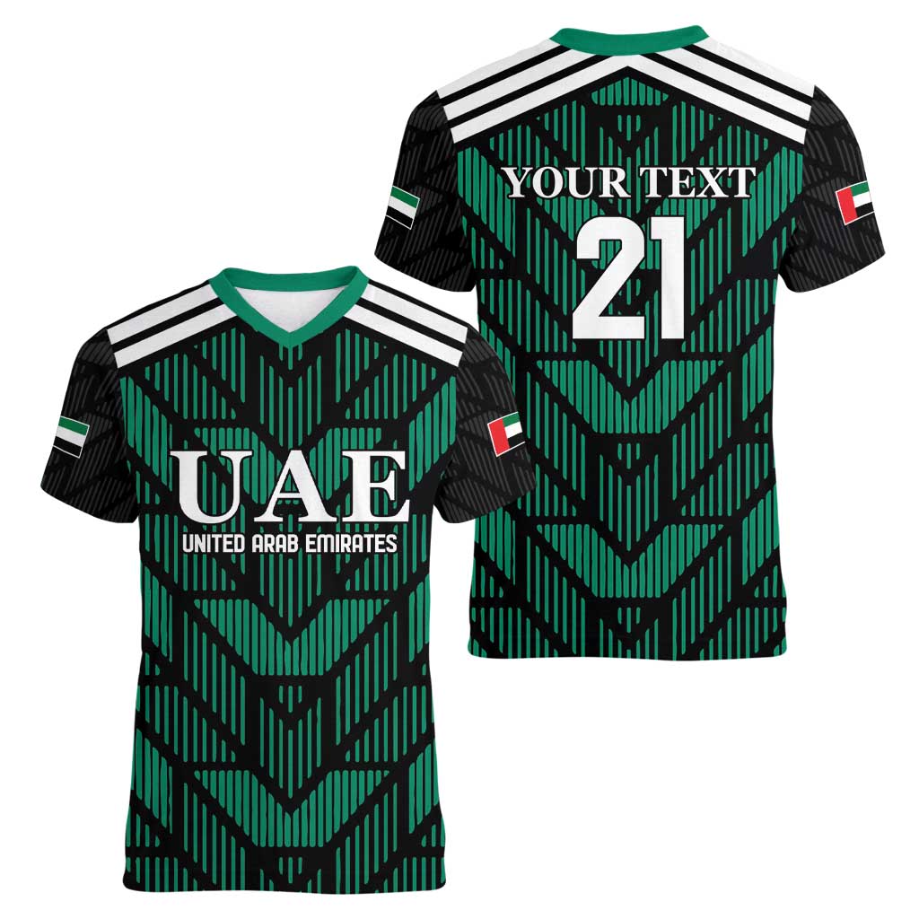 Custom UAE Football Women V-Neck T-Shirt Green Concept 19-2020 - Wonder Print Shop
