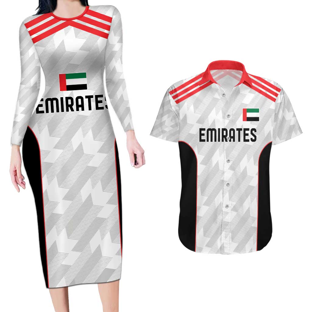 Custom UAE Football Couples Matching Long Sleeve Bodycon Dress and Hawaiian Shirt The Whites Concept 19-2020 LT9 - Wonder Print Shop