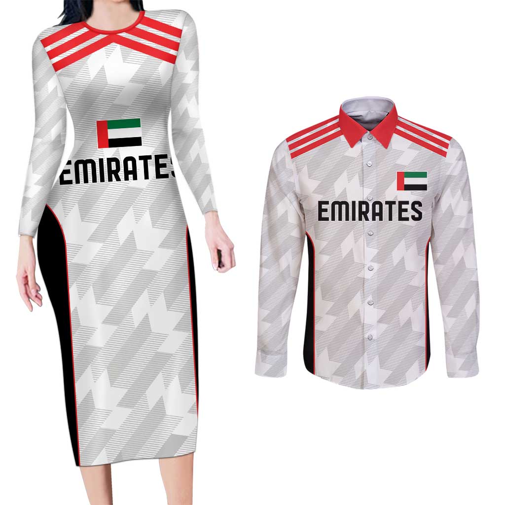 Custom UAE Football Couples Matching Long Sleeve Bodycon Dress and Long Sleeve Button Shirt The Whites Concept 19-2020 LT9 - Wonder Print Shop