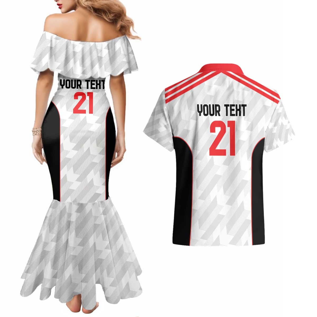Custom UAE Football Couples Matching Mermaid Dress and Hawaiian Shirt The Whites Concept 19-2020 LT9 - Wonder Print Shop