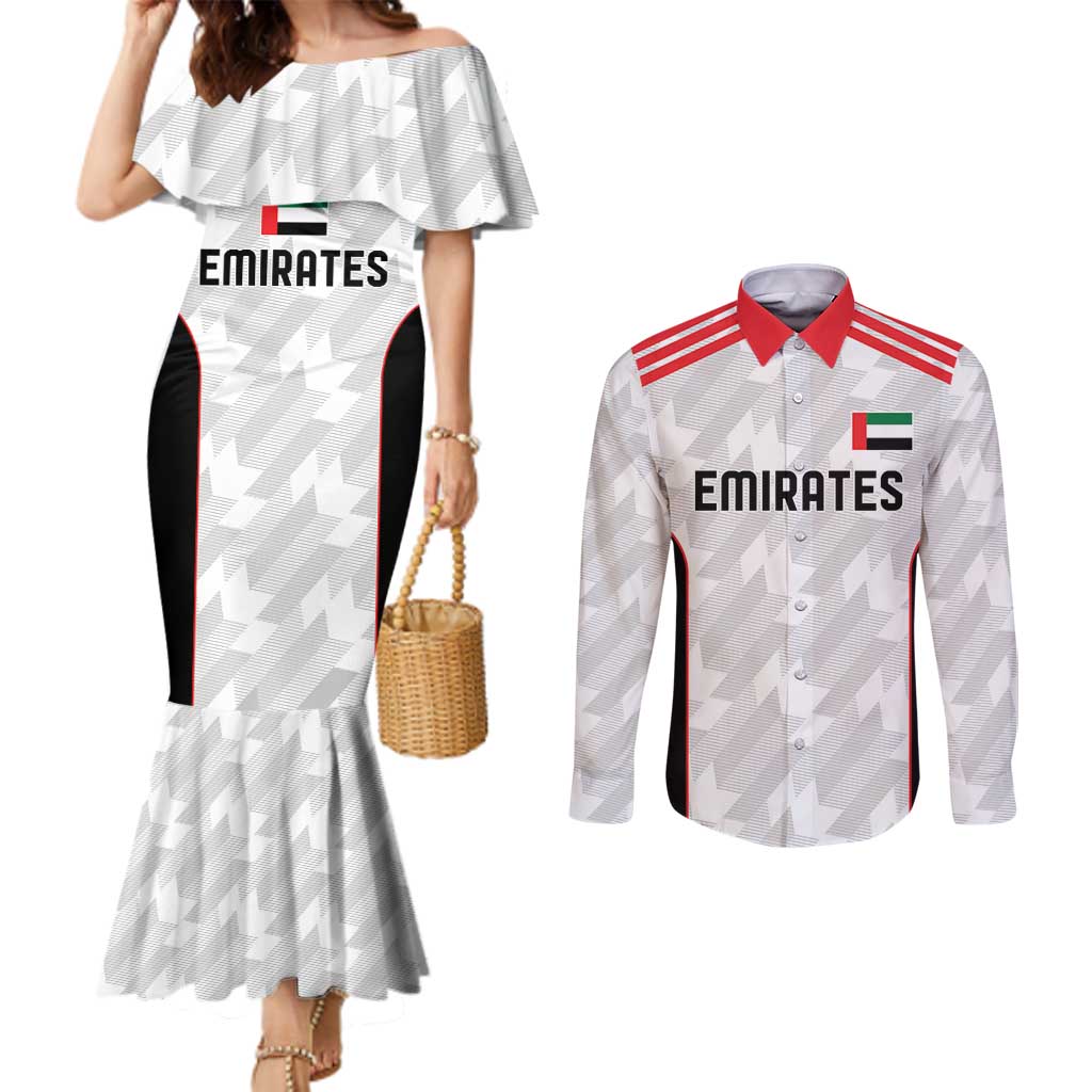 Custom UAE Football Couples Matching Mermaid Dress and Long Sleeve Button Shirt The Whites Concept 19-2020