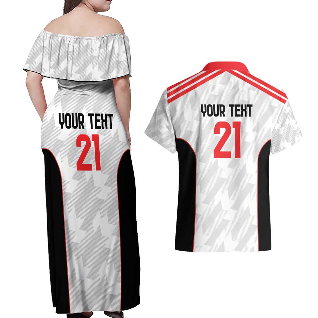 Custom UAE Football Couples Matching Off Shoulder Maxi Dress and Hawaiian Shirt The Whites Concept 19-2020 LT9 - Wonder Print Shop