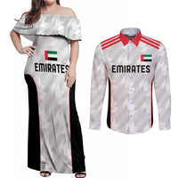 Custom UAE Football Couples Matching Off Shoulder Maxi Dress and Long Sleeve Button Shirt The Whites Concept 19-2020 LT9 - Wonder Print Shop