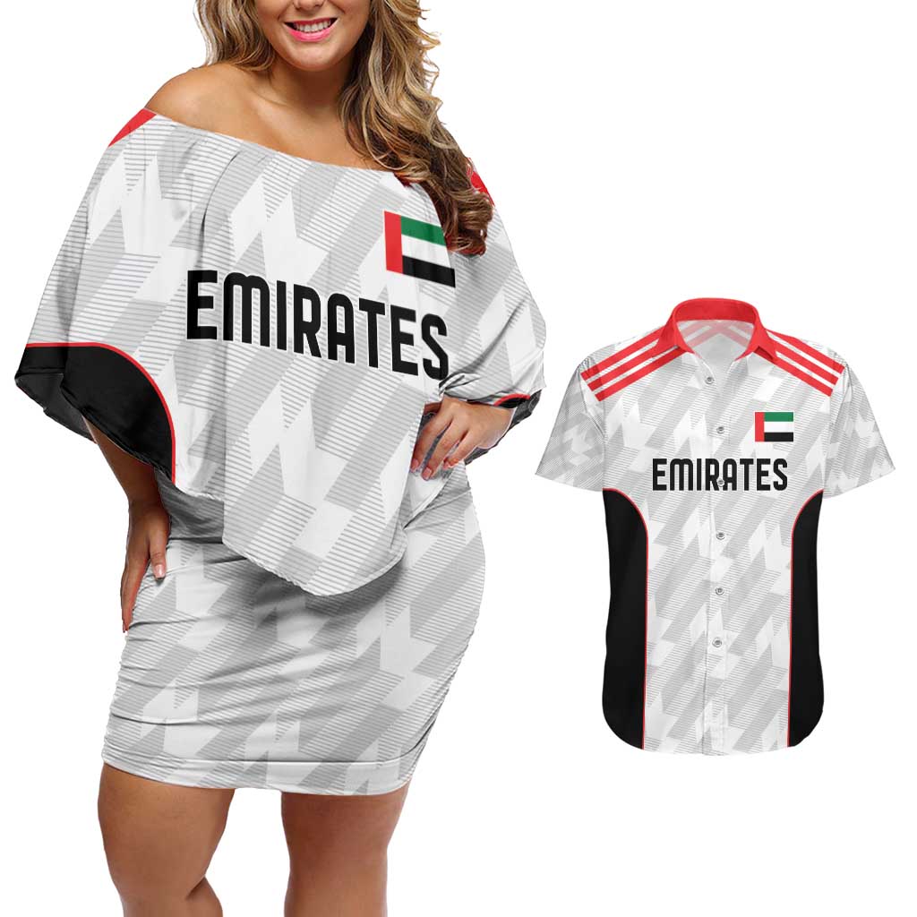 Custom UAE Football Couples Matching Off Shoulder Short Dress and Hawaiian Shirt The Whites Concept 19-2020 LT9 - Wonder Print Shop