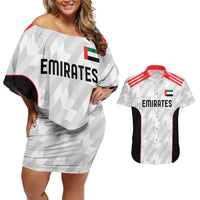 Custom UAE Football Couples Matching Off Shoulder Short Dress and Hawaiian Shirt The Whites Concept 19-2020 LT9 - Wonder Print Shop
