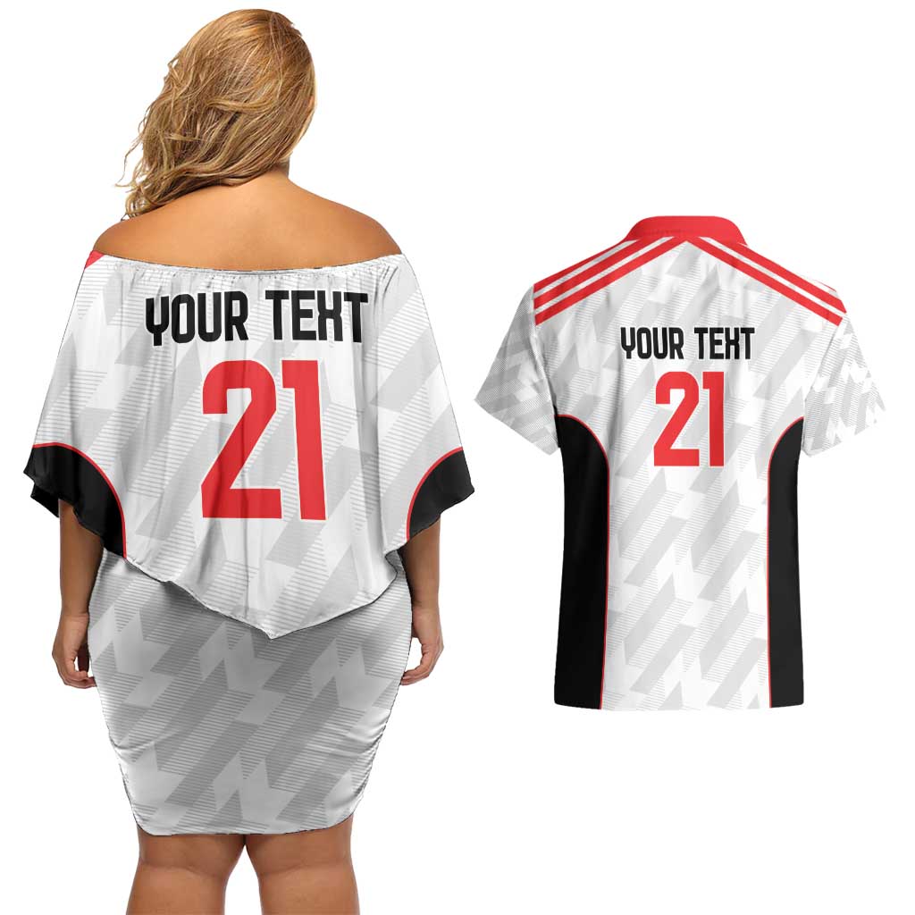 Custom UAE Football Couples Matching Off Shoulder Short Dress and Hawaiian Shirt The Whites Concept 19-2020 LT9 - Wonder Print Shop