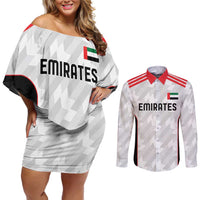 Custom UAE Football Couples Matching Off Shoulder Short Dress and Long Sleeve Button Shirt The Whites Concept 19-2020 LT9 - Wonder Print Shop