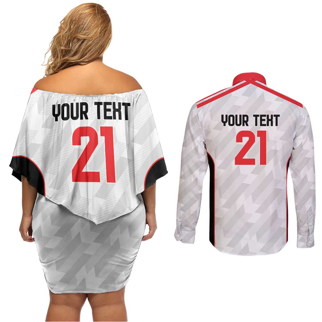 Custom UAE Football Couples Matching Off Shoulder Short Dress and Long Sleeve Button Shirt The Whites Concept 19-2020 LT9 - Wonder Print Shop