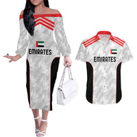 Custom UAE Football Couples Matching Off The Shoulder Long Sleeve Dress and Hawaiian Shirt The Whites Concept 19-2020 LT9 - Wonder Print Shop