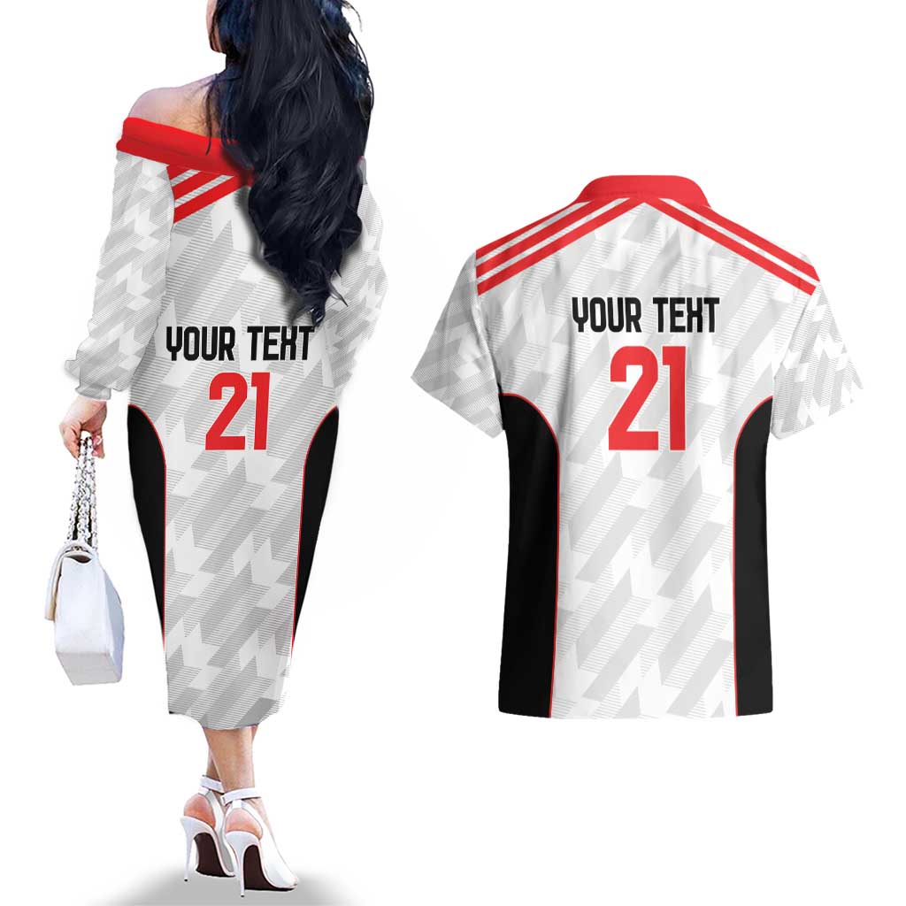 Custom UAE Football Couples Matching Off The Shoulder Long Sleeve Dress and Hawaiian Shirt The Whites Concept 19-2020 LT9 - Wonder Print Shop