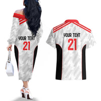 Custom UAE Football Couples Matching Off The Shoulder Long Sleeve Dress and Hawaiian Shirt The Whites Concept 19-2020 LT9 - Wonder Print Shop