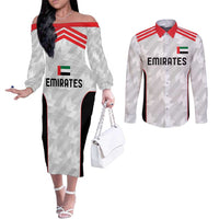 Custom UAE Football Couples Matching Off The Shoulder Long Sleeve Dress and Long Sleeve Button Shirt The Whites Concept 19-2020