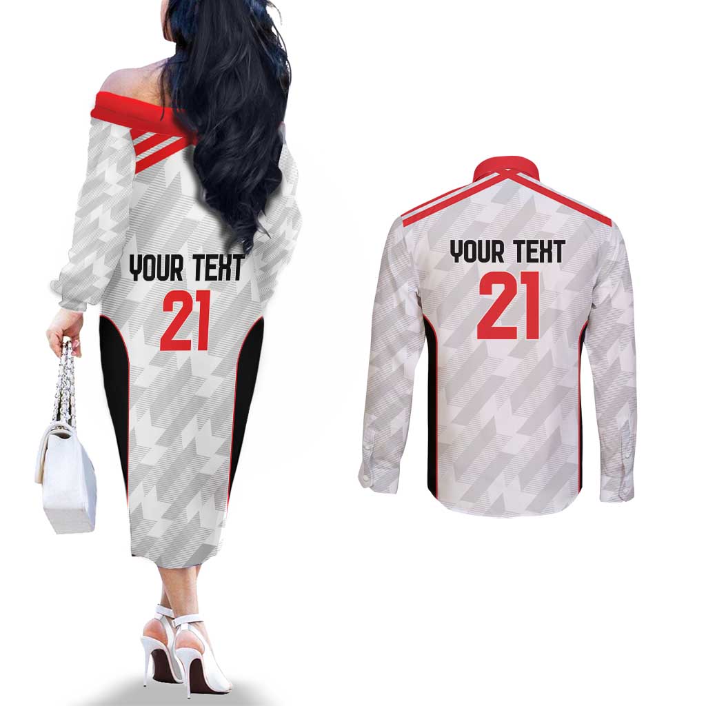Custom UAE Football Couples Matching Off The Shoulder Long Sleeve Dress and Long Sleeve Button Shirt The Whites Concept 19-2020