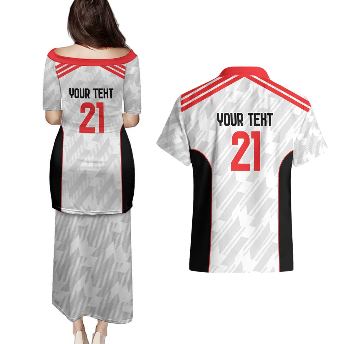 Custom UAE Football Couples Matching Puletasi and Hawaiian Shirt The Whites Concept 19-2020 LT9 - Wonder Print Shop