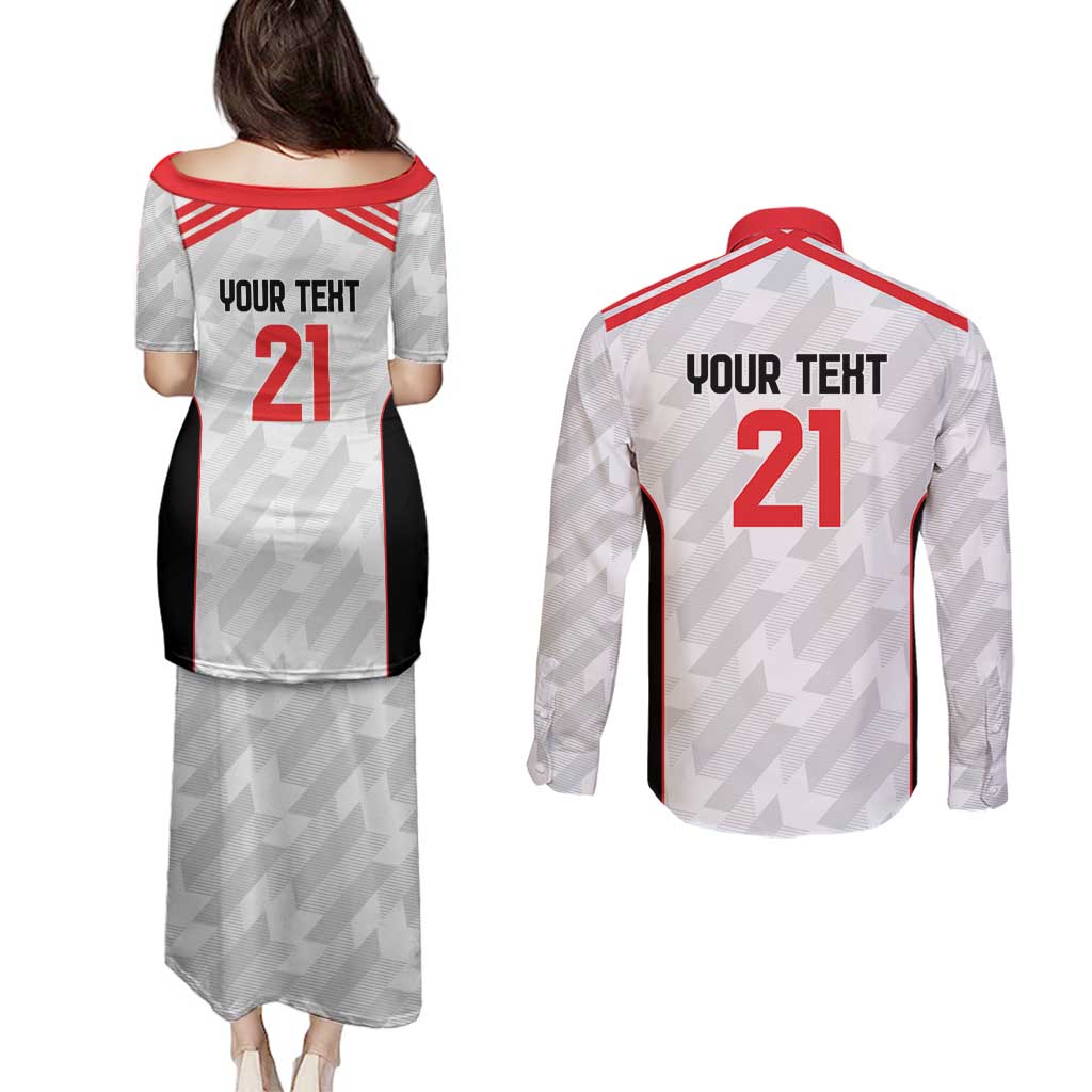 Custom UAE Football Couples Matching Puletasi and Long Sleeve Button Shirt The Whites Concept 19-2020 LT9 - Wonder Print Shop