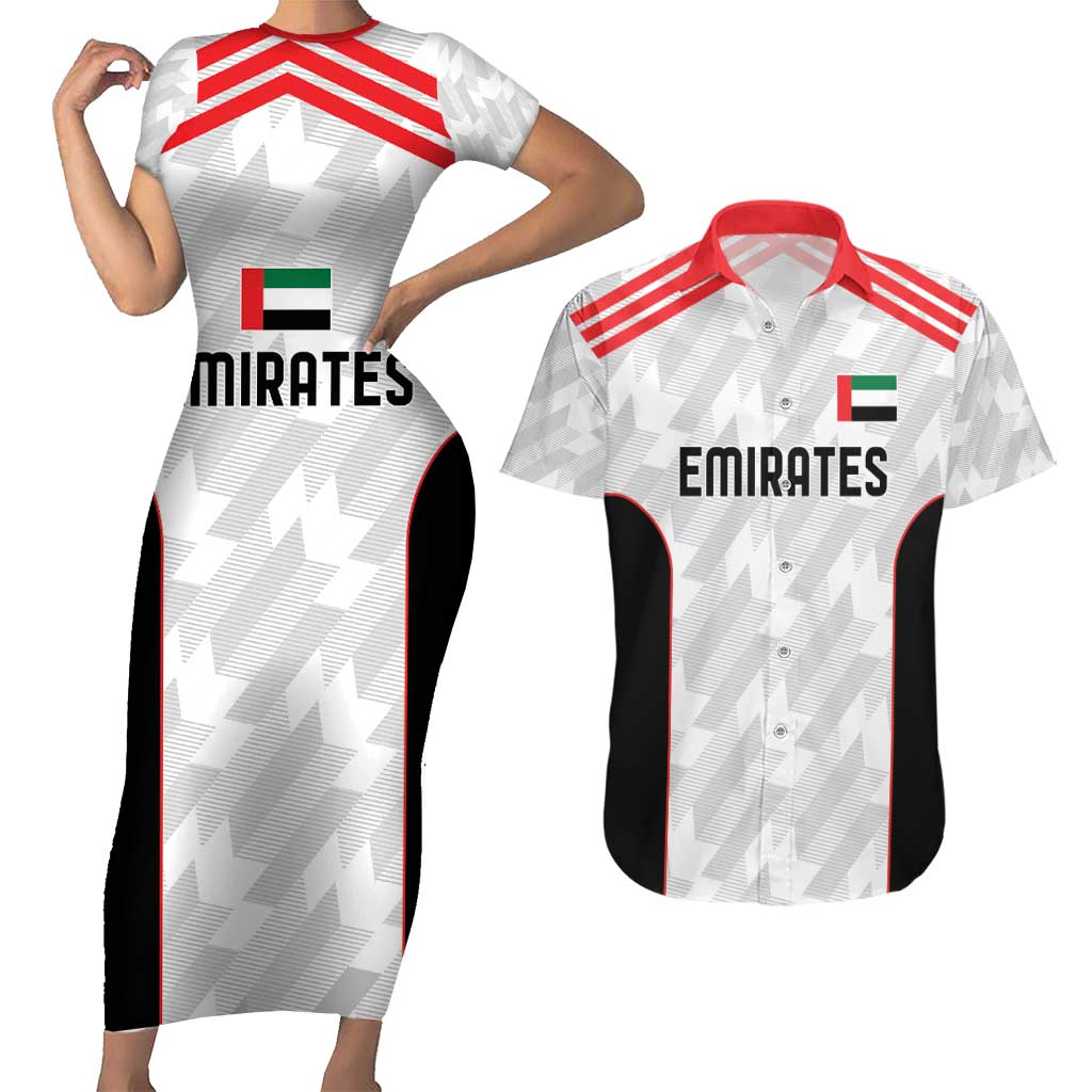 Custom UAE Football Couples Matching Short Sleeve Bodycon Dress and Hawaiian Shirt The Whites Concept 19-2020 LT9 - Wonder Print Shop