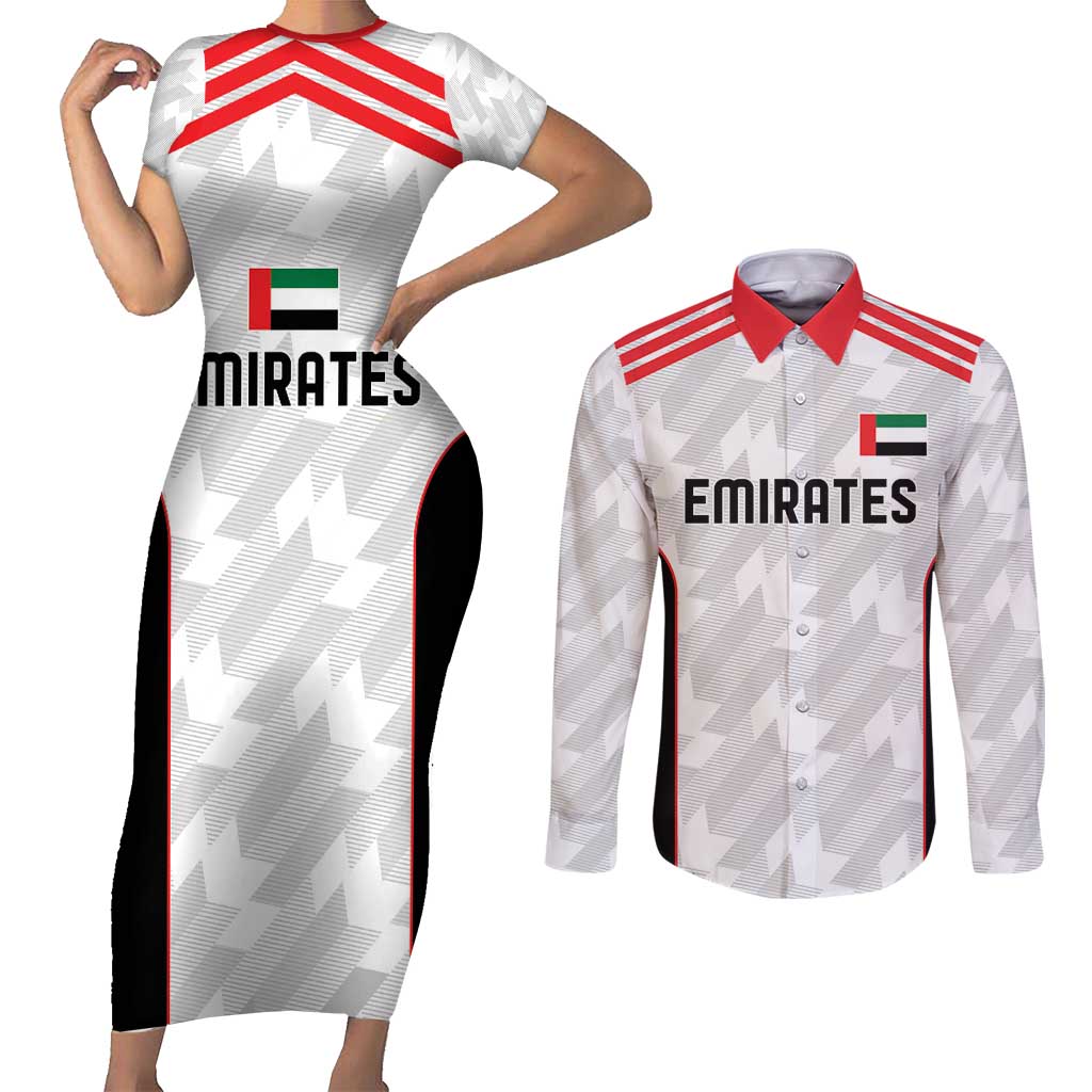 Custom UAE Football Couples Matching Short Sleeve Bodycon Dress and Long Sleeve Button Shirt The Whites Concept 19-2020 LT9 - Wonder Print Shop
