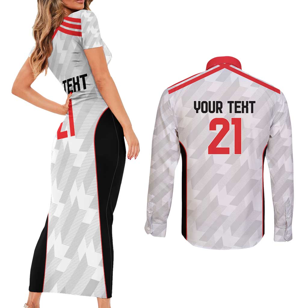 Custom UAE Football Couples Matching Short Sleeve Bodycon Dress and Long Sleeve Button Shirt The Whites Concept 19-2020 LT9 - Wonder Print Shop