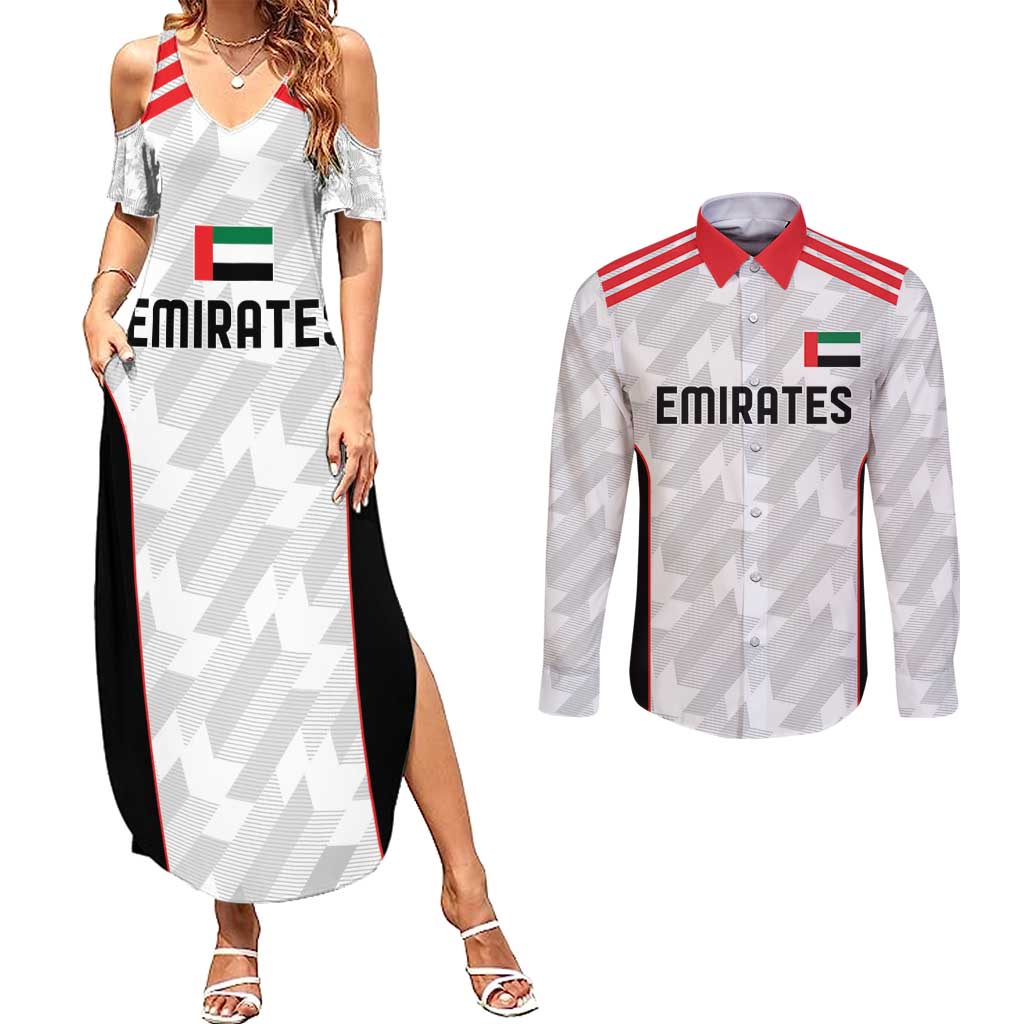 Custom UAE Football Couples Matching Summer Maxi Dress and Long Sleeve Button Shirt The Whites Concept 19-2020 LT9 - Wonder Print Shop
