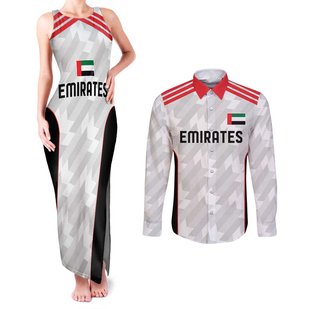 Custom UAE Football Couples Matching Tank Maxi Dress and Long Sleeve Button Shirt The Whites Concept 19-2020 LT9 - Wonder Print Shop
