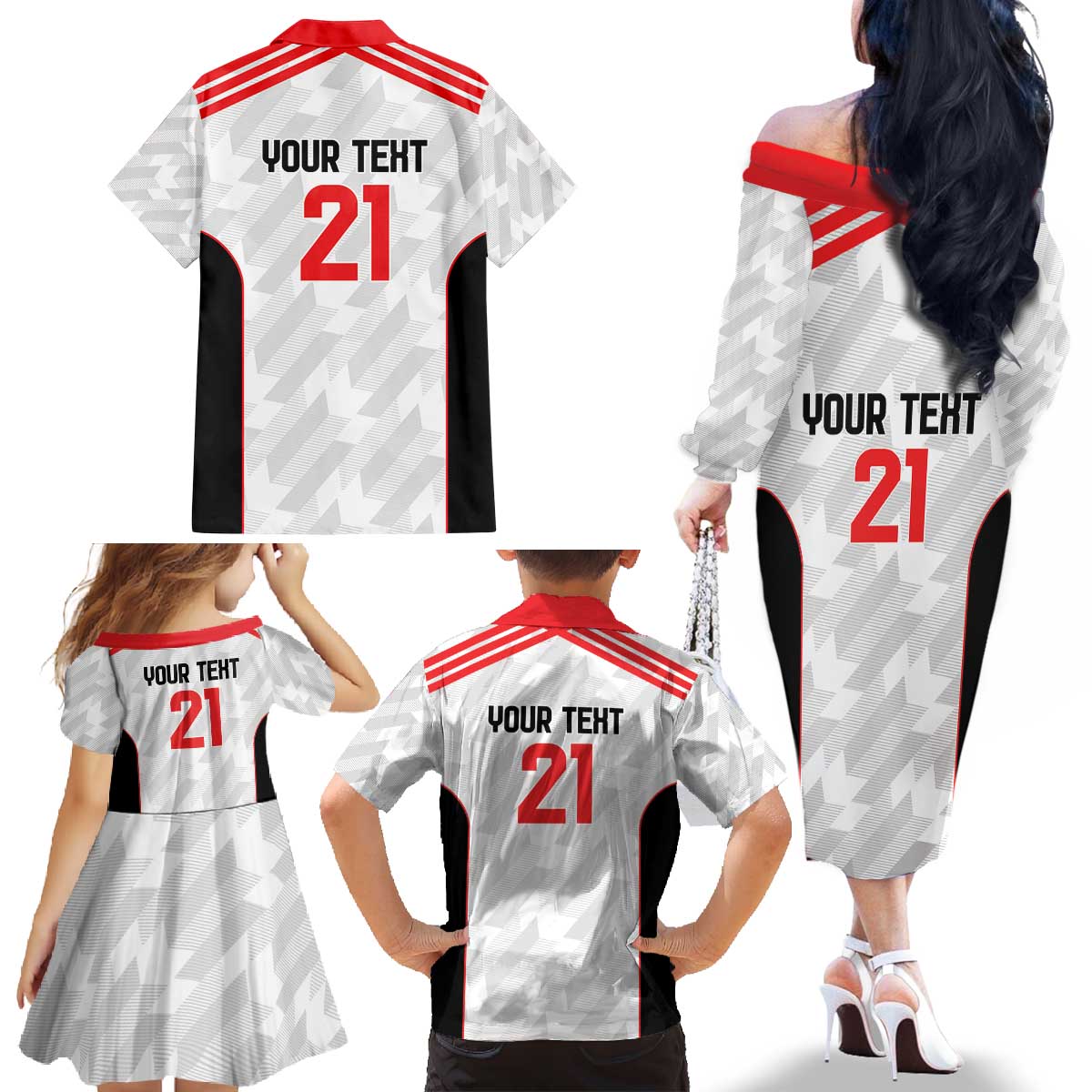 Custom UAE Football Family Matching Off The Shoulder Long Sleeve Dress and Hawaiian Shirt The Whites Concept 19-2020 - Wonder Print Shop