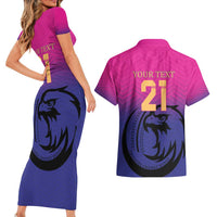 Custom UAE Cricket Couples Matching Short Sleeve Bodycon Dress and Hawaiian Shirt United Arab Emirates Falcon Sporty Pattern LT9 - Wonder Print Shop