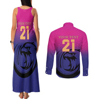 Custom UAE Cricket Couples Matching Tank Maxi Dress and Long Sleeve Button Shirt United Arab Emirates Falcon Sporty Pattern LT9 - Wonder Print Shop