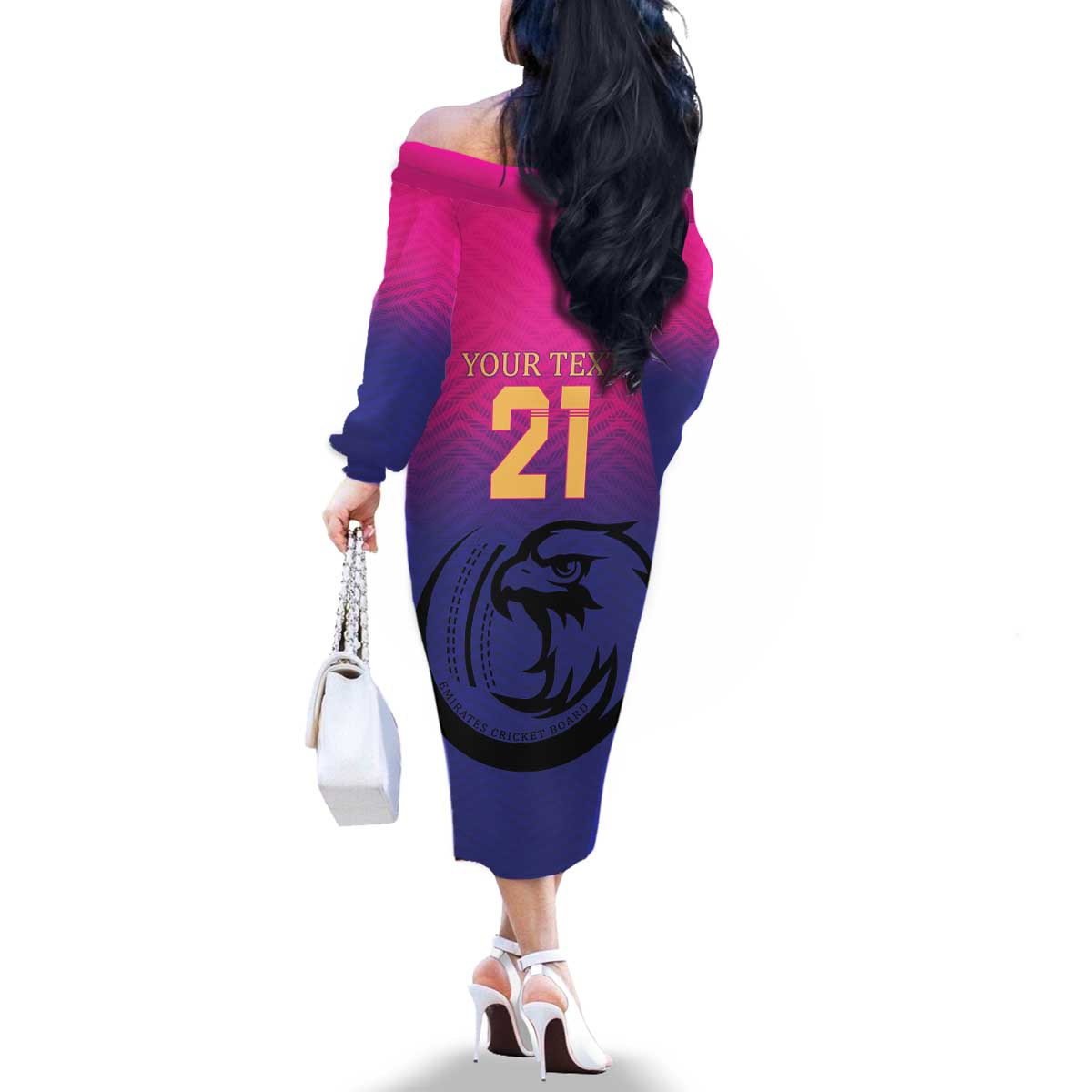 Custom UAE Cricket Family Matching Off The Shoulder Long Sleeve Dress and Hawaiian Shirt United Arab Emirates Falcon Sporty Pattern - Wonder Print Shop