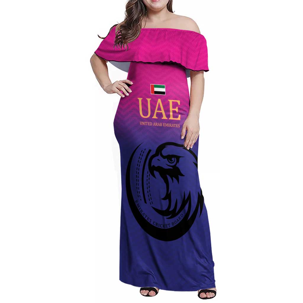 Custom UAE Cricket Family Matching Off Shoulder Maxi Dress and Hawaiian Shirt United Arab Emirates Falcon Sporty Pattern LT9 - Wonder Print Shop