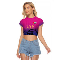 Custom UAE Cricket Raglan Cropped T Shirt United Arab Emirates Falcon Sporty Pattern - Wonder Print Shop