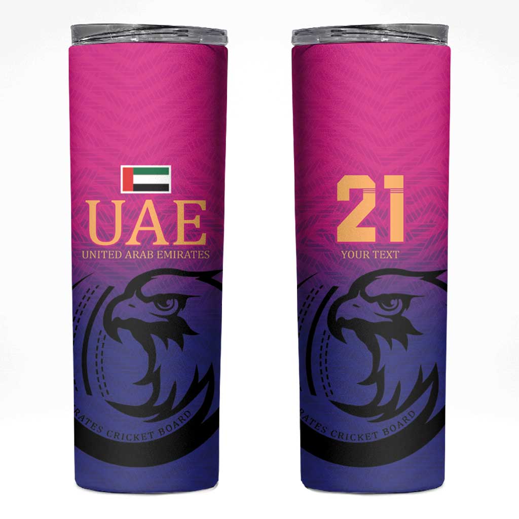 Custom UAE Cricket Skinny Tumbler United Arab Emirates Falcon Sporty Pattern - Wonder Print Shop
