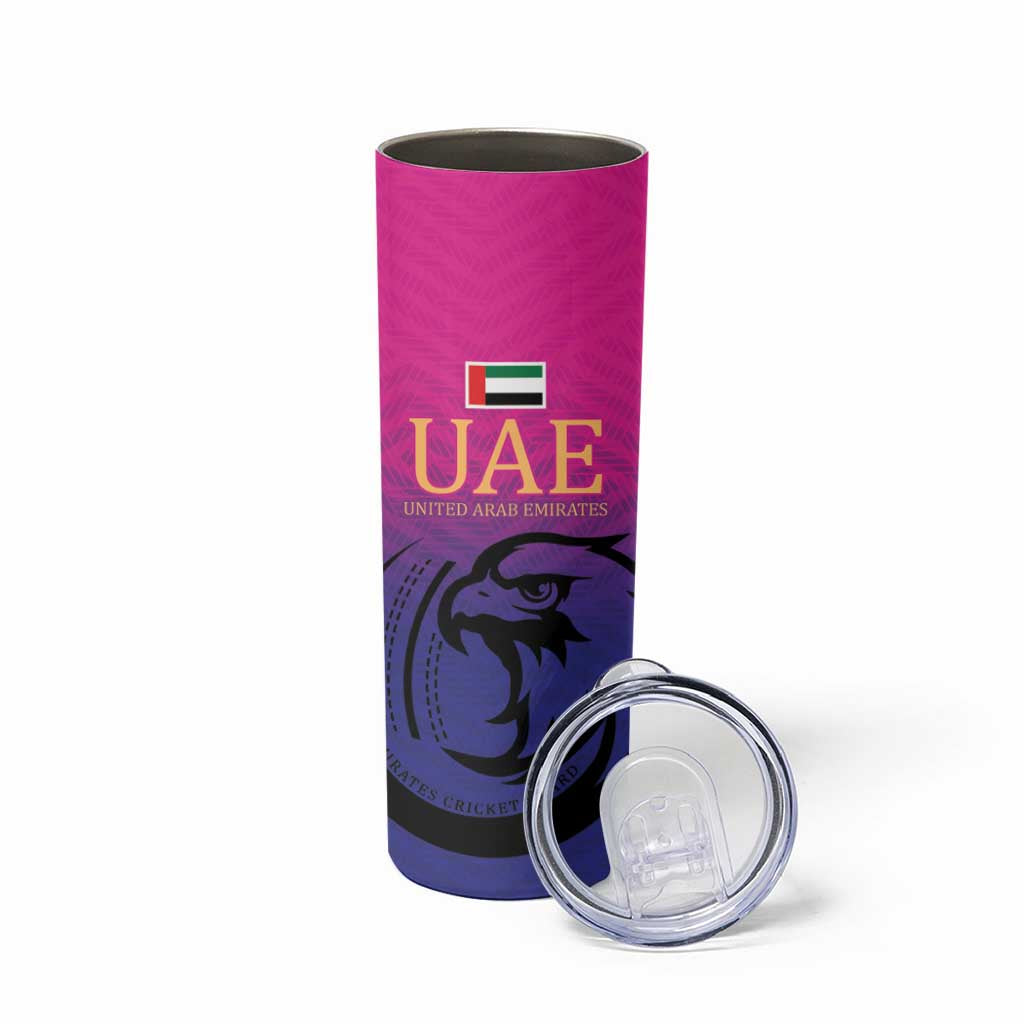 Custom UAE Cricket Skinny Tumbler United Arab Emirates Falcon Sporty Pattern - Wonder Print Shop