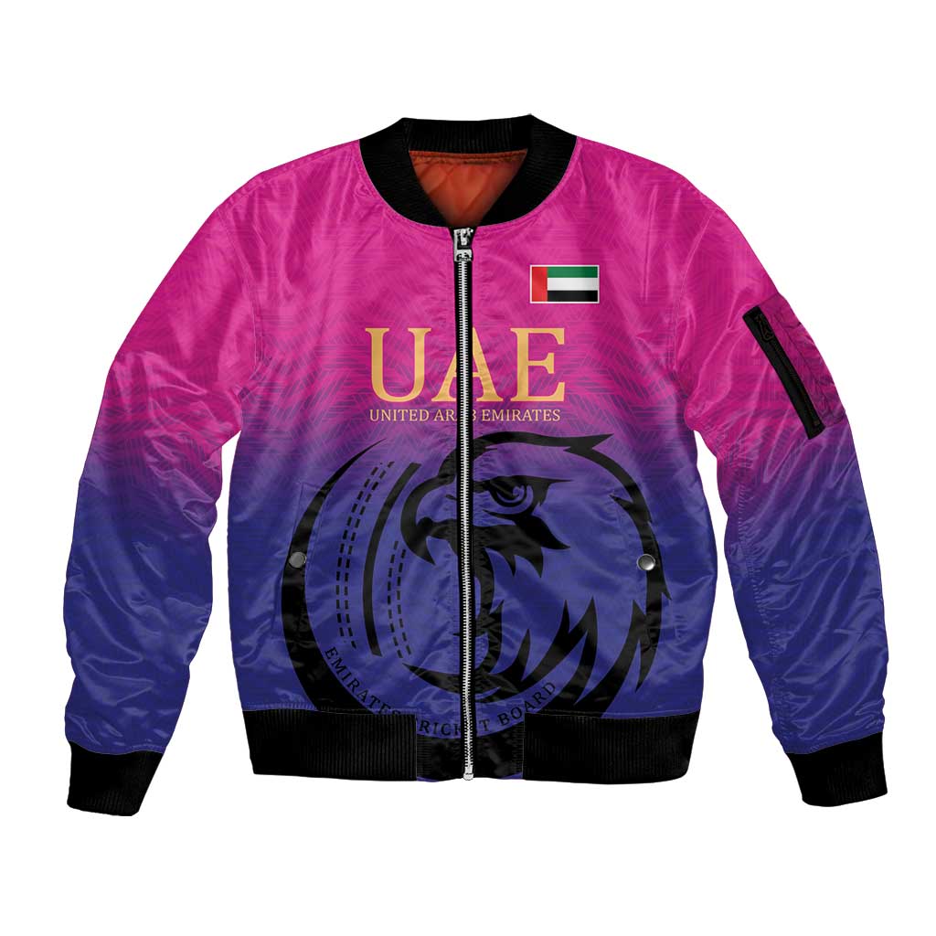 Custom UAE Cricket Sleeve Zip Bomber Jacket United Arab Emirates Falcon Sporty Pattern - Wonder Print Shop