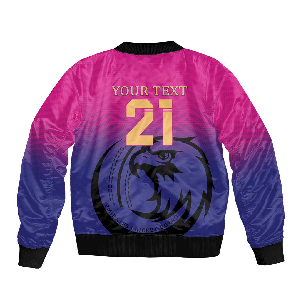 Custom UAE Cricket Sleeve Zip Bomber Jacket United Arab Emirates Falcon Sporty Pattern - Wonder Print Shop