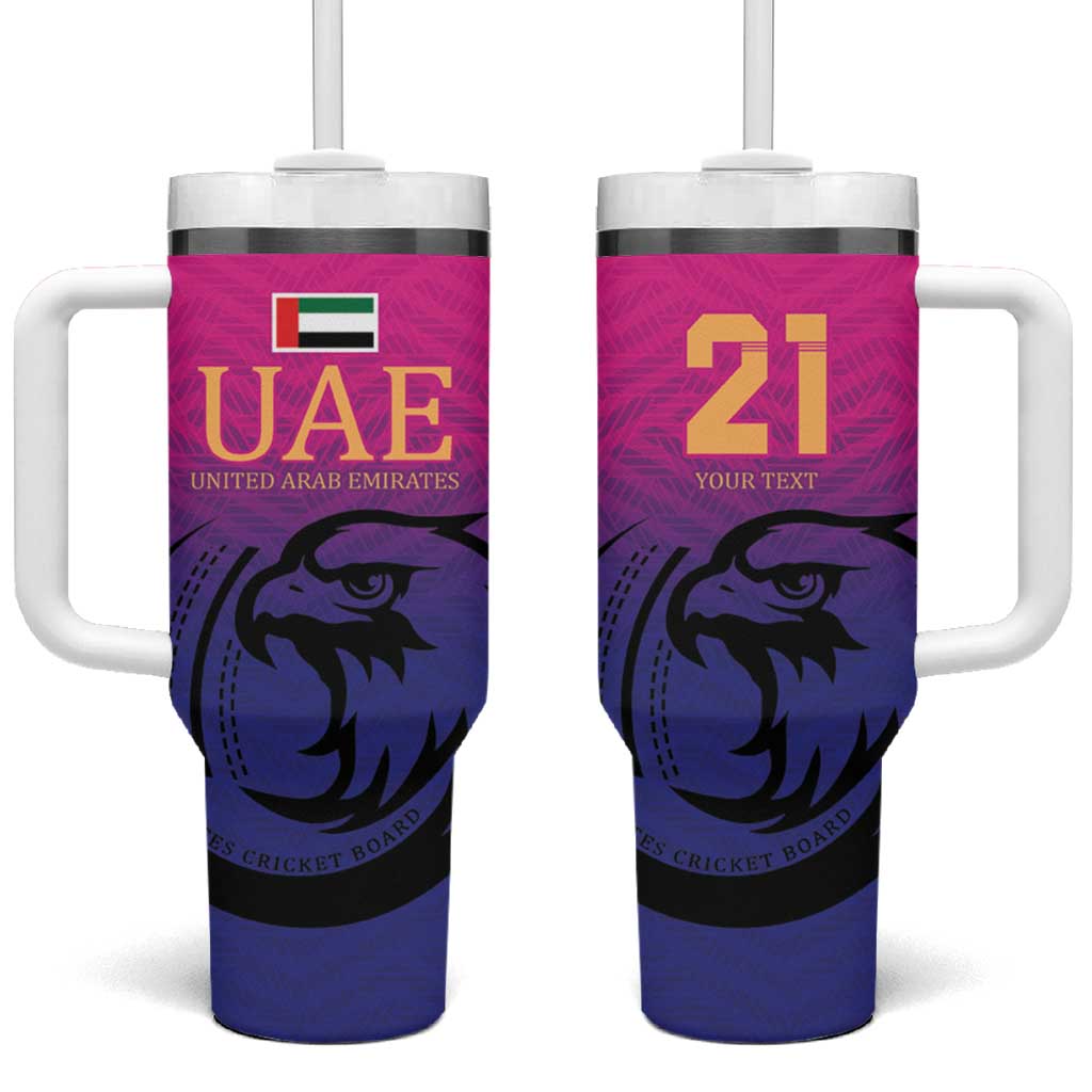 Custom UAE Cricket Tumbler With Handle United Arab Emirates Falcon Sporty Pattern - Wonder Print Shop