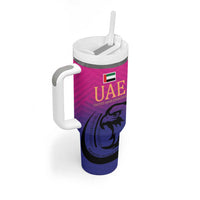 Custom UAE Cricket Tumbler With Handle United Arab Emirates Falcon Sporty Pattern - Wonder Print Shop