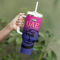 Custom UAE Cricket Tumbler With Handle United Arab Emirates Falcon Sporty Pattern - Wonder Print Shop