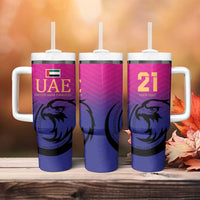Custom UAE Cricket Tumbler With Handle United Arab Emirates Falcon Sporty Pattern - Wonder Print Shop