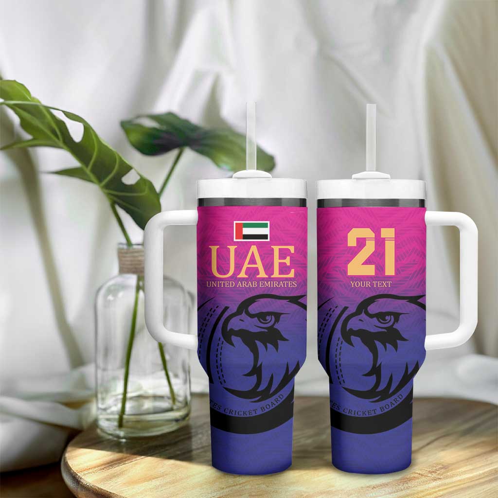 Custom UAE Cricket Tumbler With Handle United Arab Emirates Falcon Sporty Pattern - Wonder Print Shop