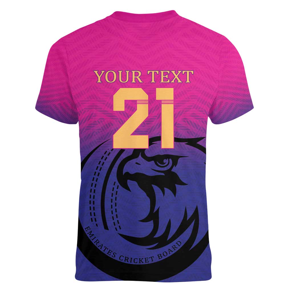 Custom UAE Cricket Women V-Neck T-Shirt United Arab Emirates Falcon Sporty Pattern - Wonder Print Shop