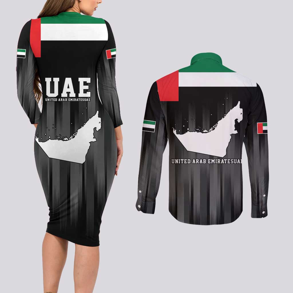 United Arab Emirates Couples Matching Long Sleeve Bodycon Dress and Long Sleeve Button Shirt UAE Emblem Hawk of Quraish LT9 - Wonder Print Shop