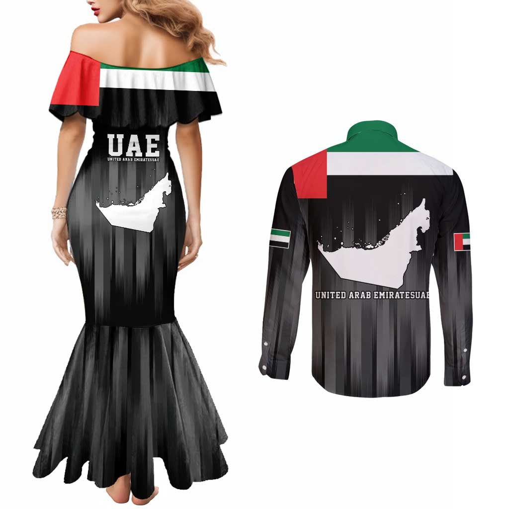 United Arab Emirates Couples Matching Mermaid Dress and Long Sleeve Button Shirt UAE Emblem Hawk of Quraish
